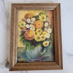 Elnor Young 1973 Flowers art bouquet marigold Autumn floral 10x14 painting